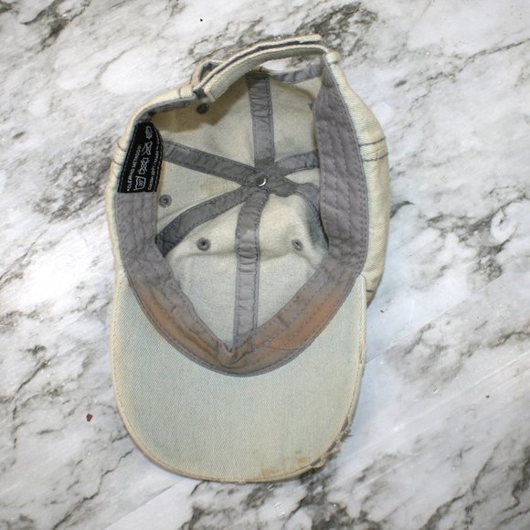 Trucker Hat Baseball Cap Distressed Faded Denim Beaded Metallic Patch Vintage - Picture 5 of 14